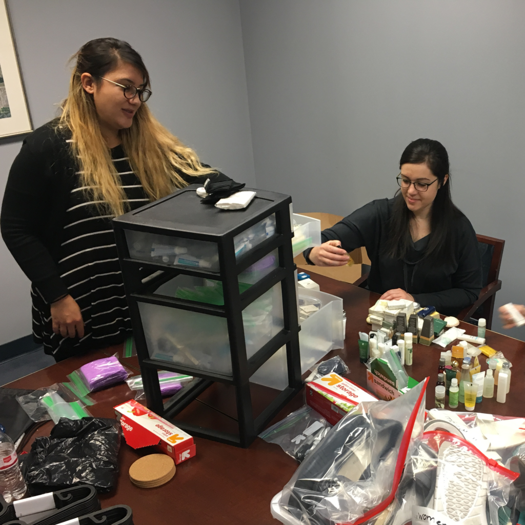 Volunteers sorting supplies
