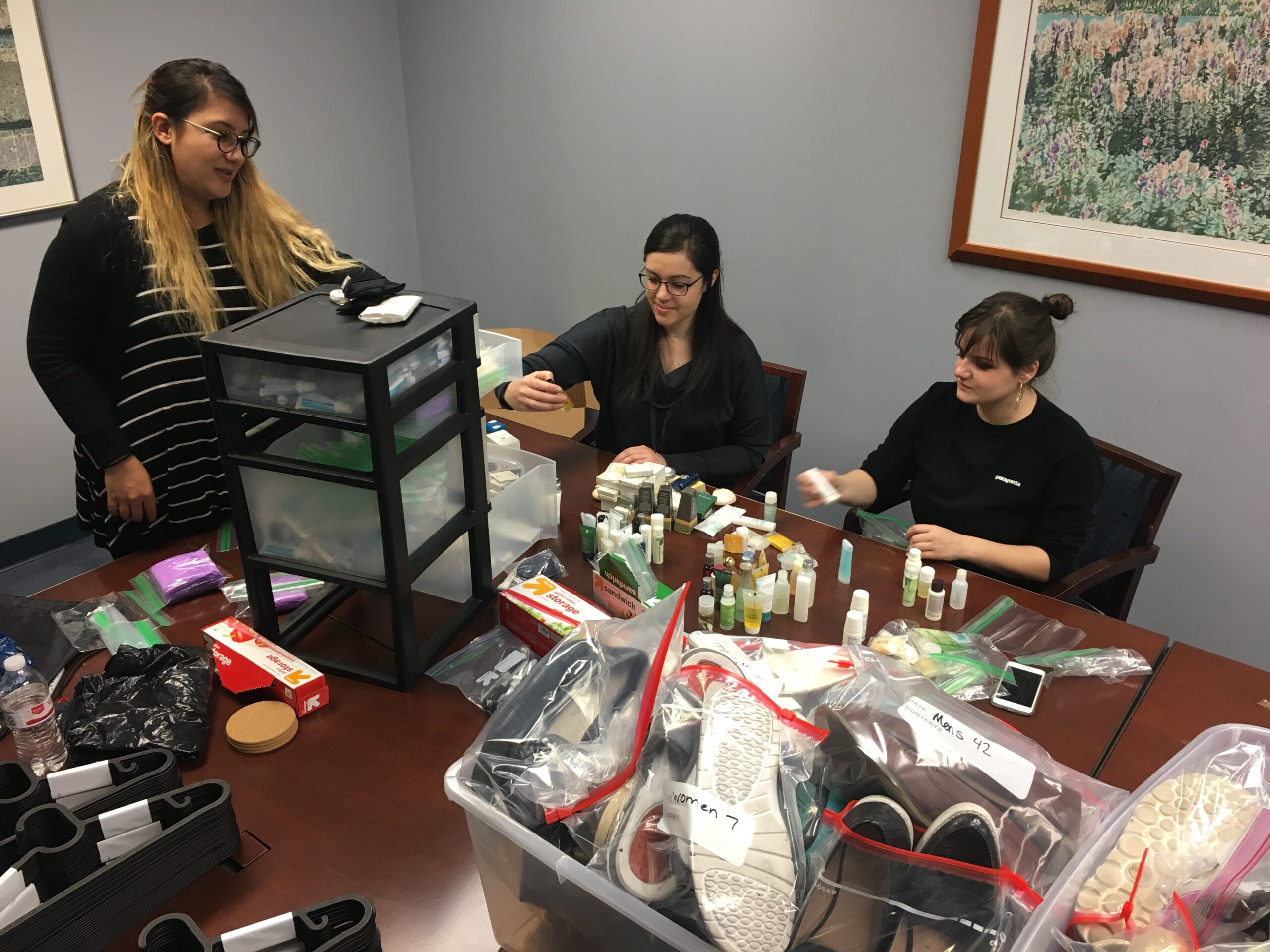 Volunteers sorting supplies