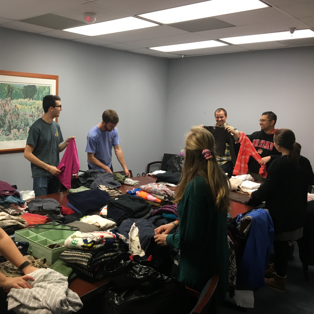 Volunteers sorting supplies